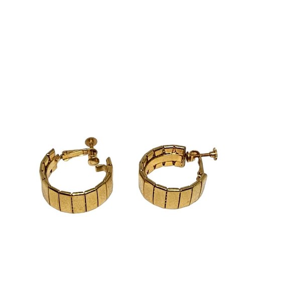 Vintage signed Napier Screw‎ Back Earrings Gold Tone Hoop Mid Century Modern - Picture 16 of 16